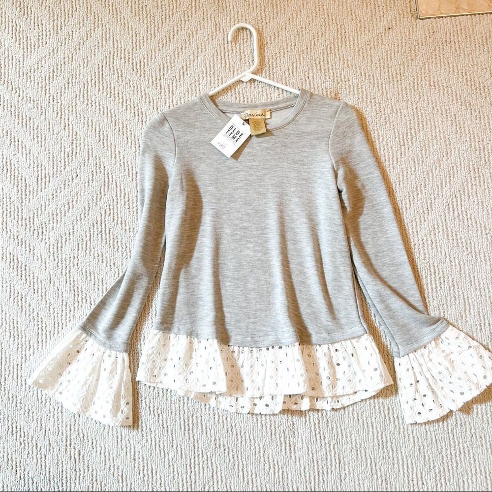 Davina Boutique Brand Top Knit Crochet Sleeves Gray XXS NWT
